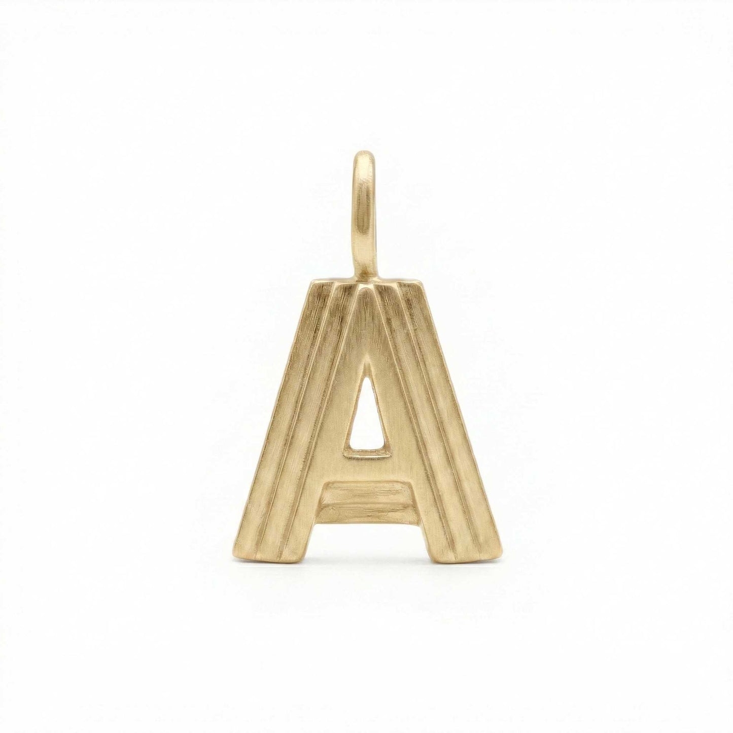 Gold letter 'A' pendant on a white background