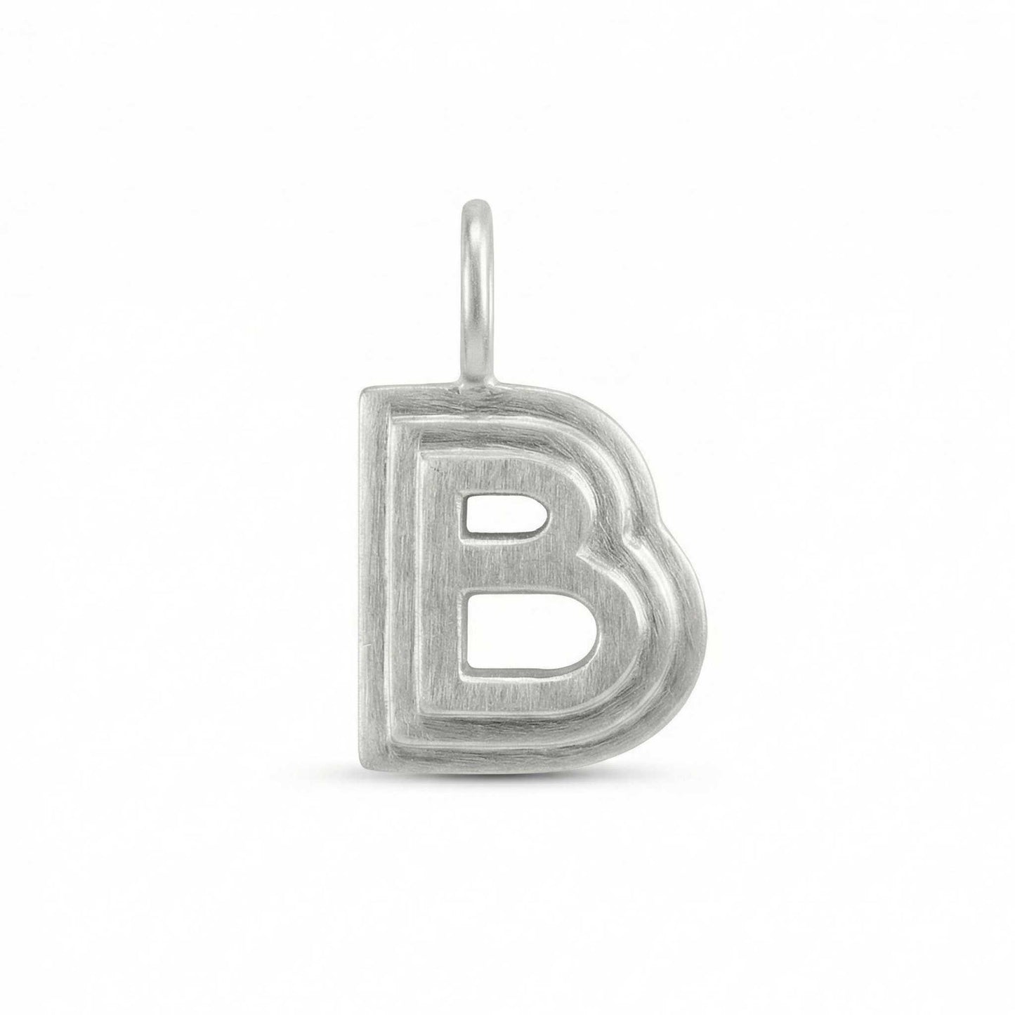 Silver letter 'B' pendant on a white background
