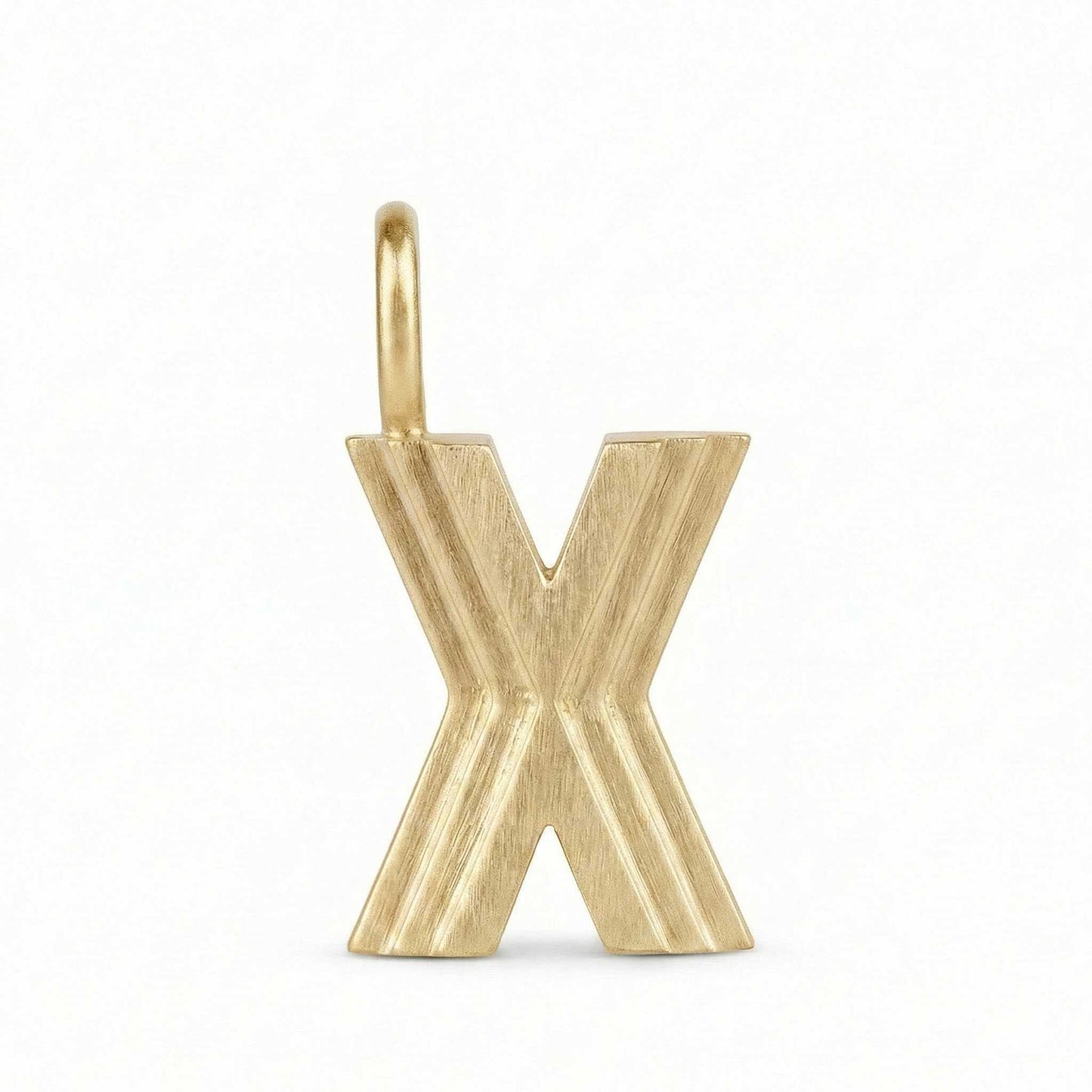 Gold letter 'X' pendant on a white background