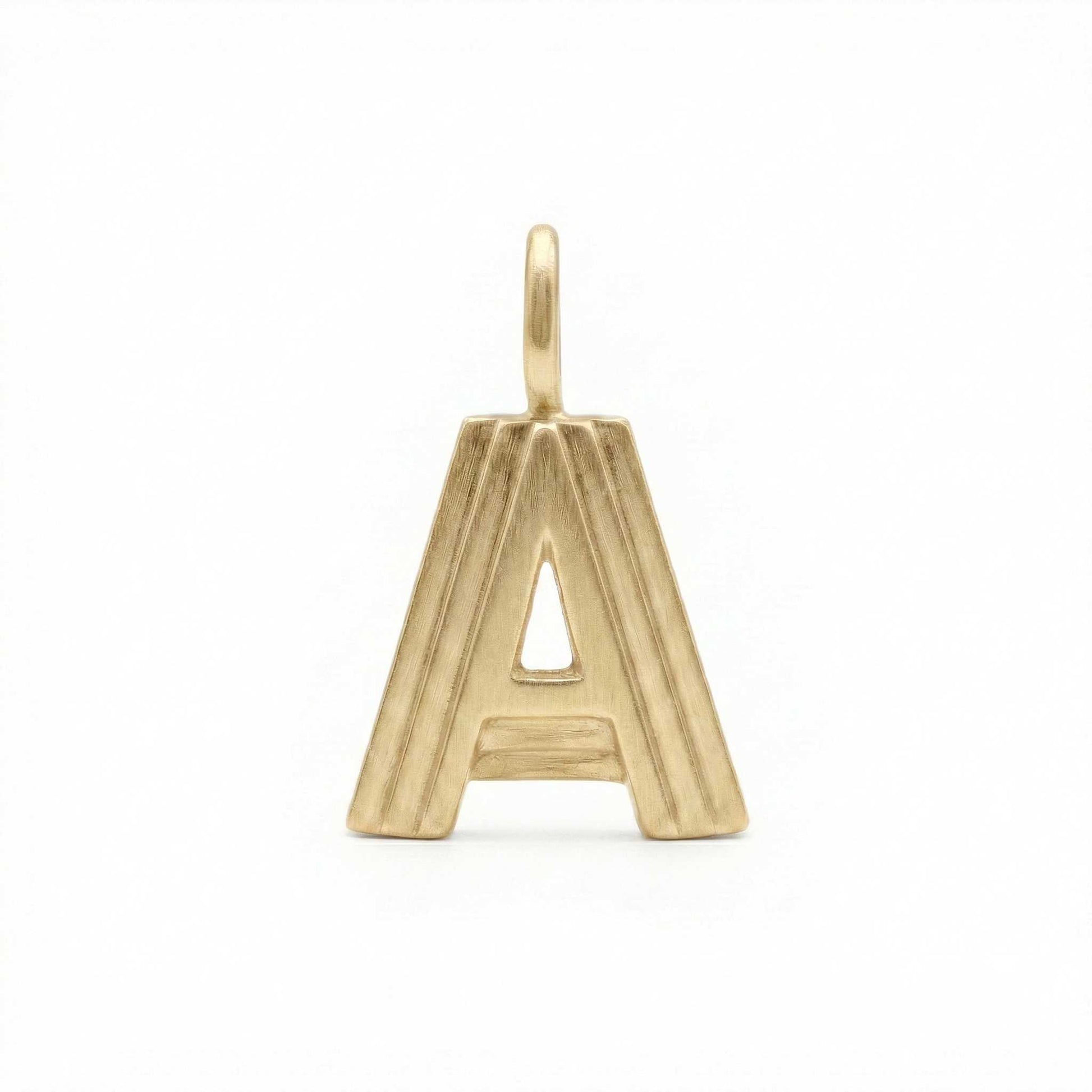 Gold letter 'A' pendant on a white background