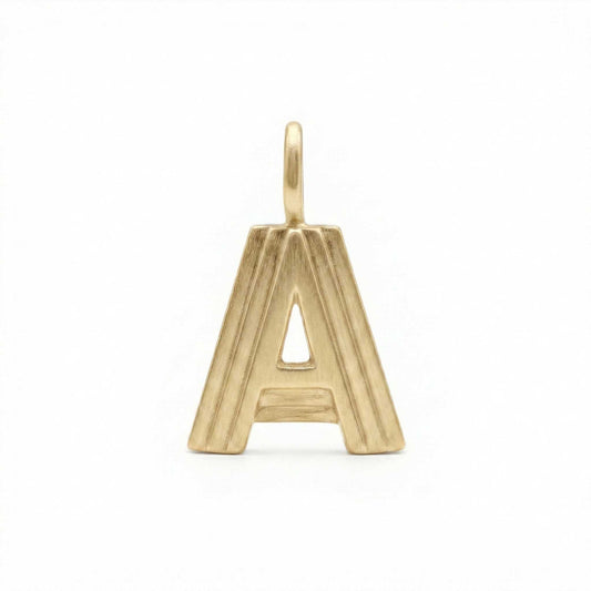 Gold letter 'A' pendant on a white background