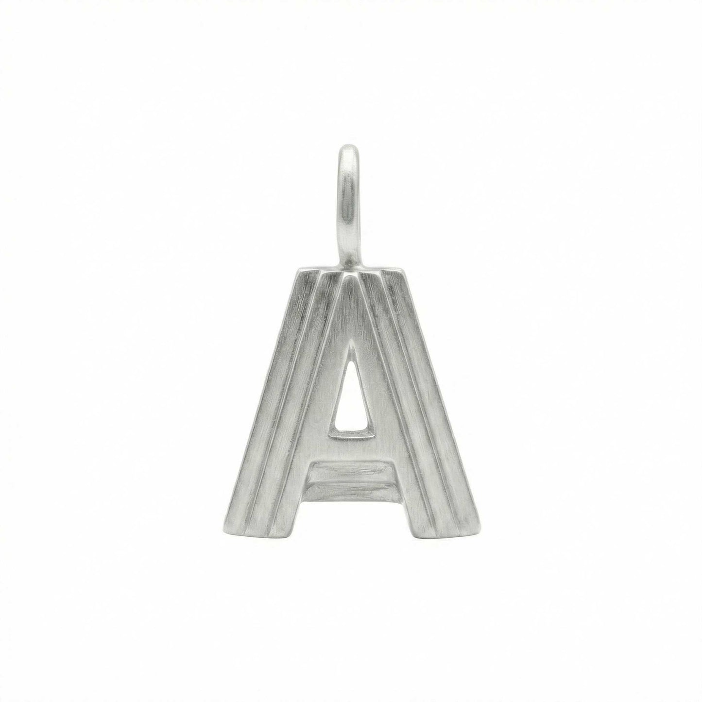 Silver letter 'A' pendant on a white background