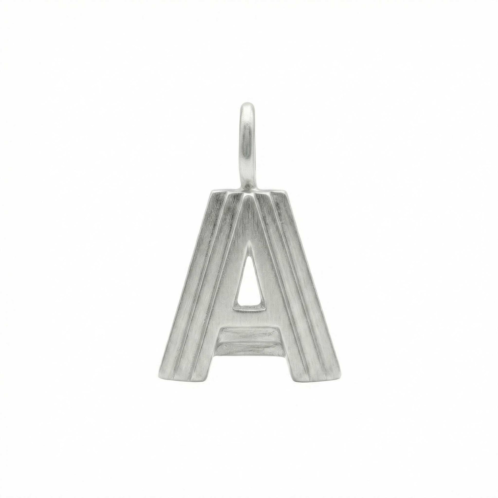 Silver letter 'A' pendant on a white background