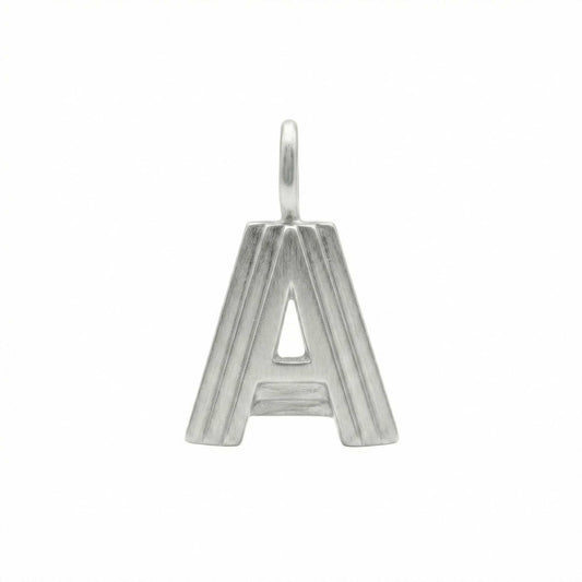 Silver letter 'A' pendant on a white background