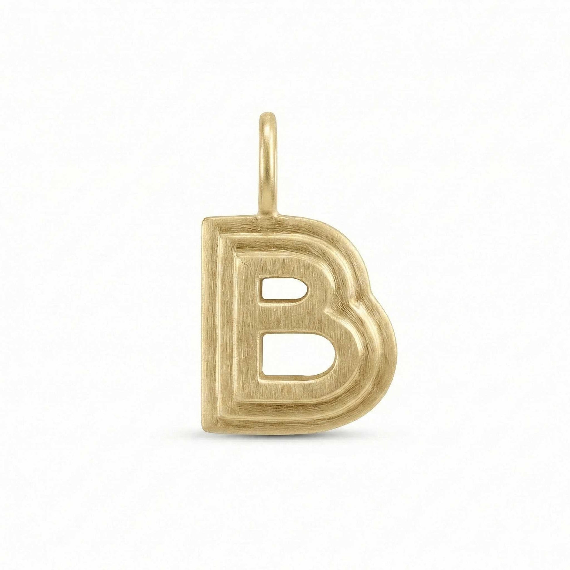 Gold letter 'B' pendant on a white background