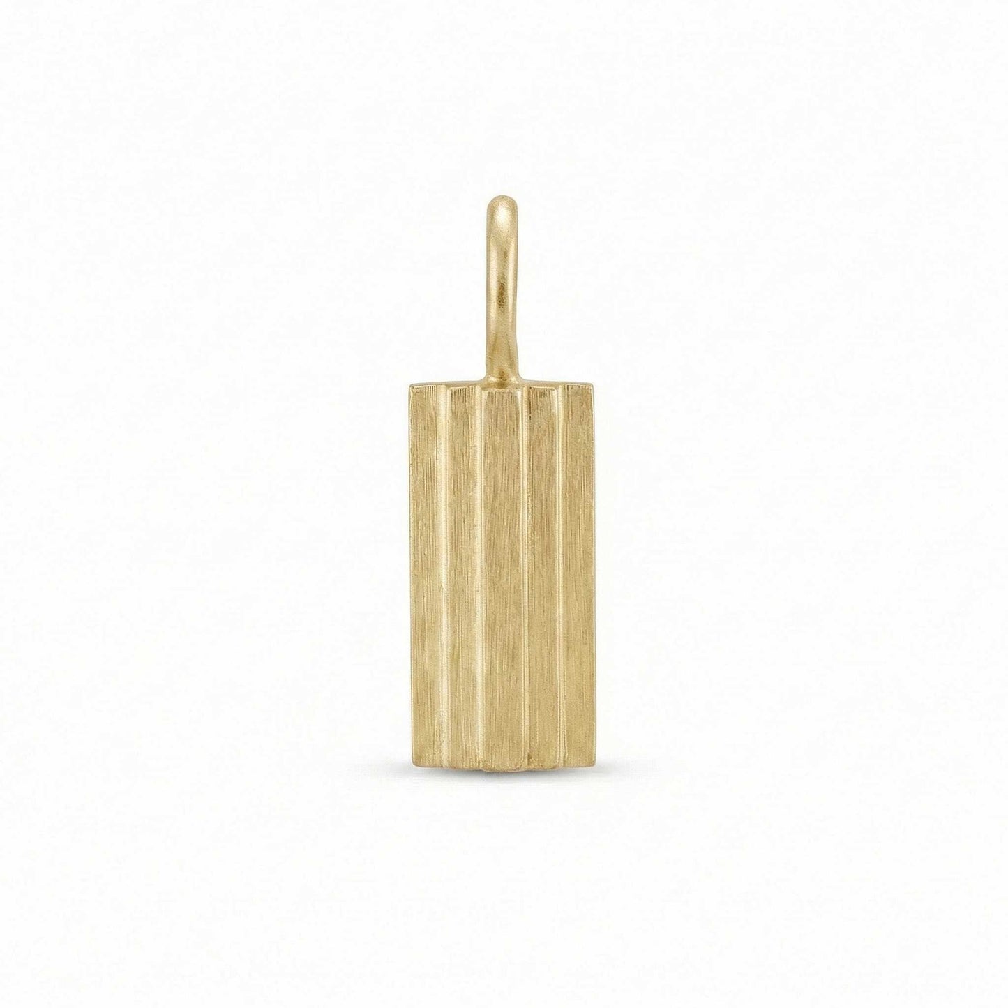 Gold letter 'I' pendant on a white background