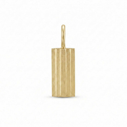 Gold letter 'I' pendant on a white background