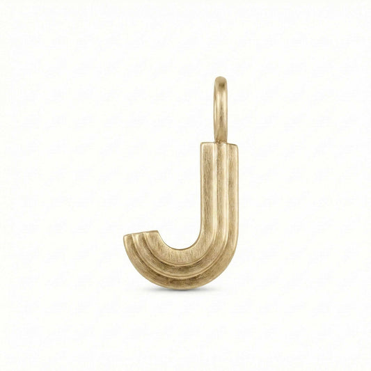 Gold letter 'J' pendant on a white background
