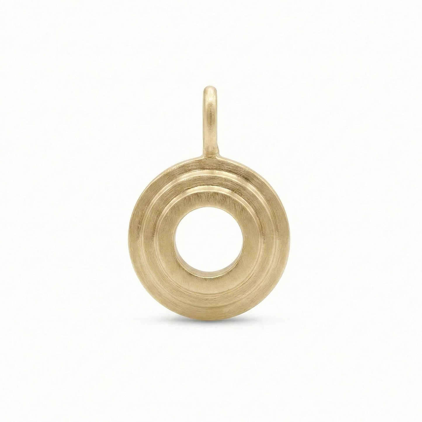 Gold letter 'O' pendant on a white background
