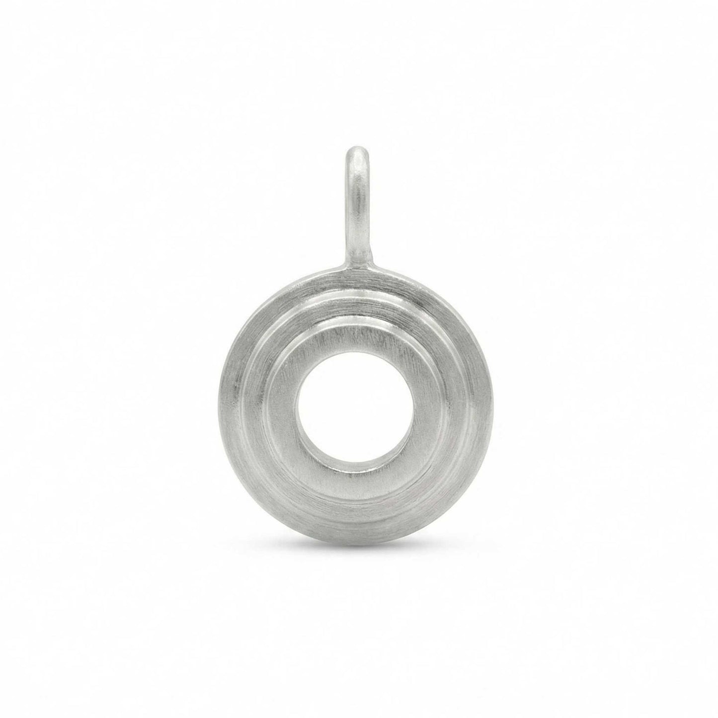 Silver letter 'O'  pendant on a white background