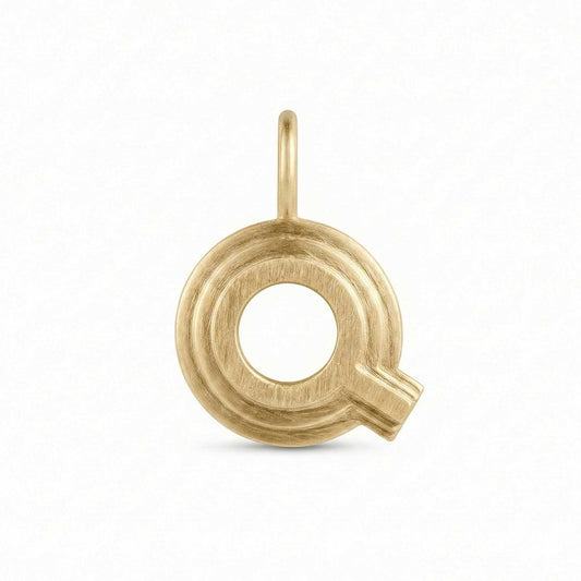 Gold letter 'Q' pendant on a white background
