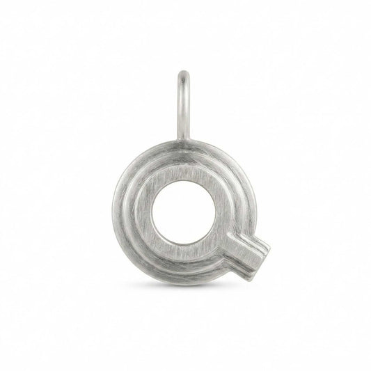 Silver letter 'Q' pendant on a white background