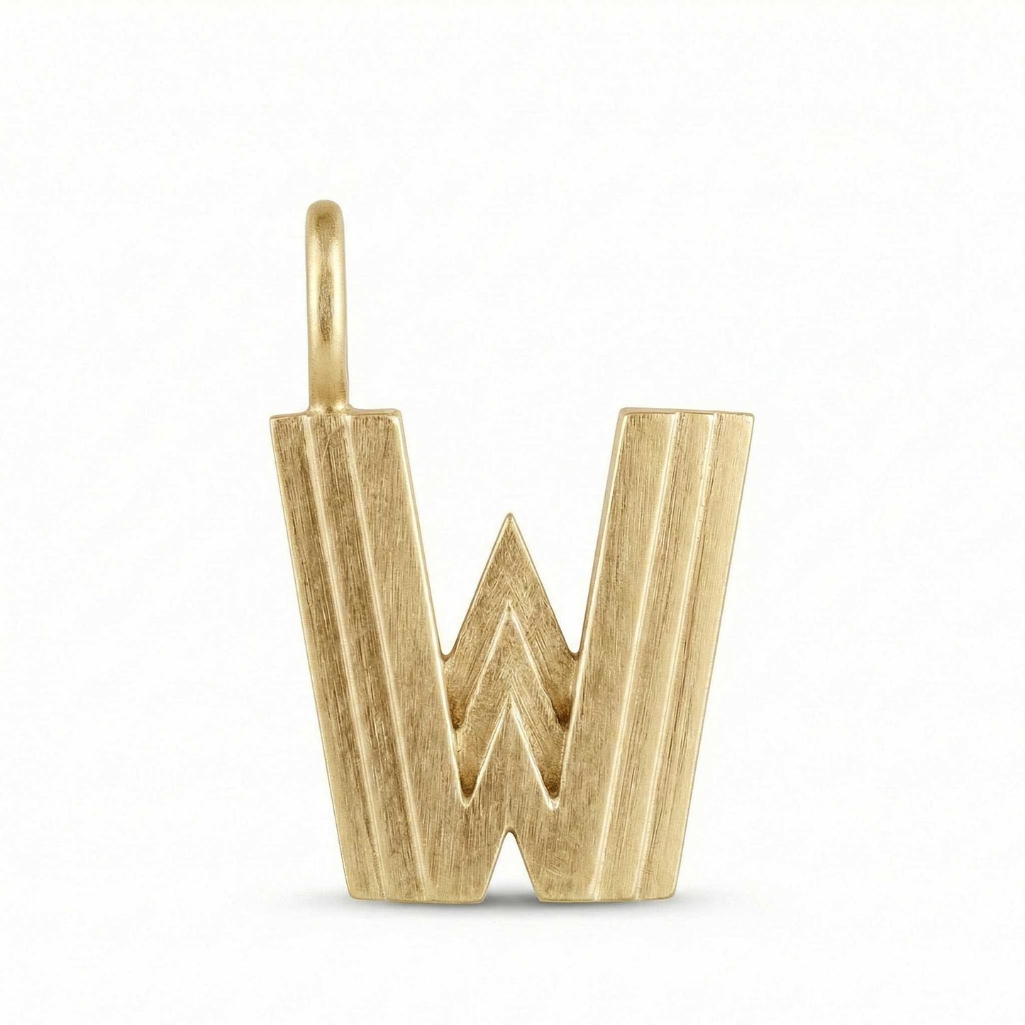 Gold letter 'W' pendant on a white background