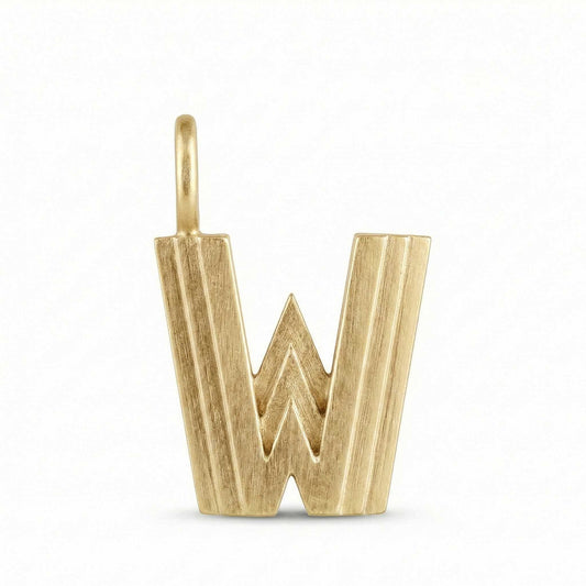 Gold letter 'W' pendant on a white background