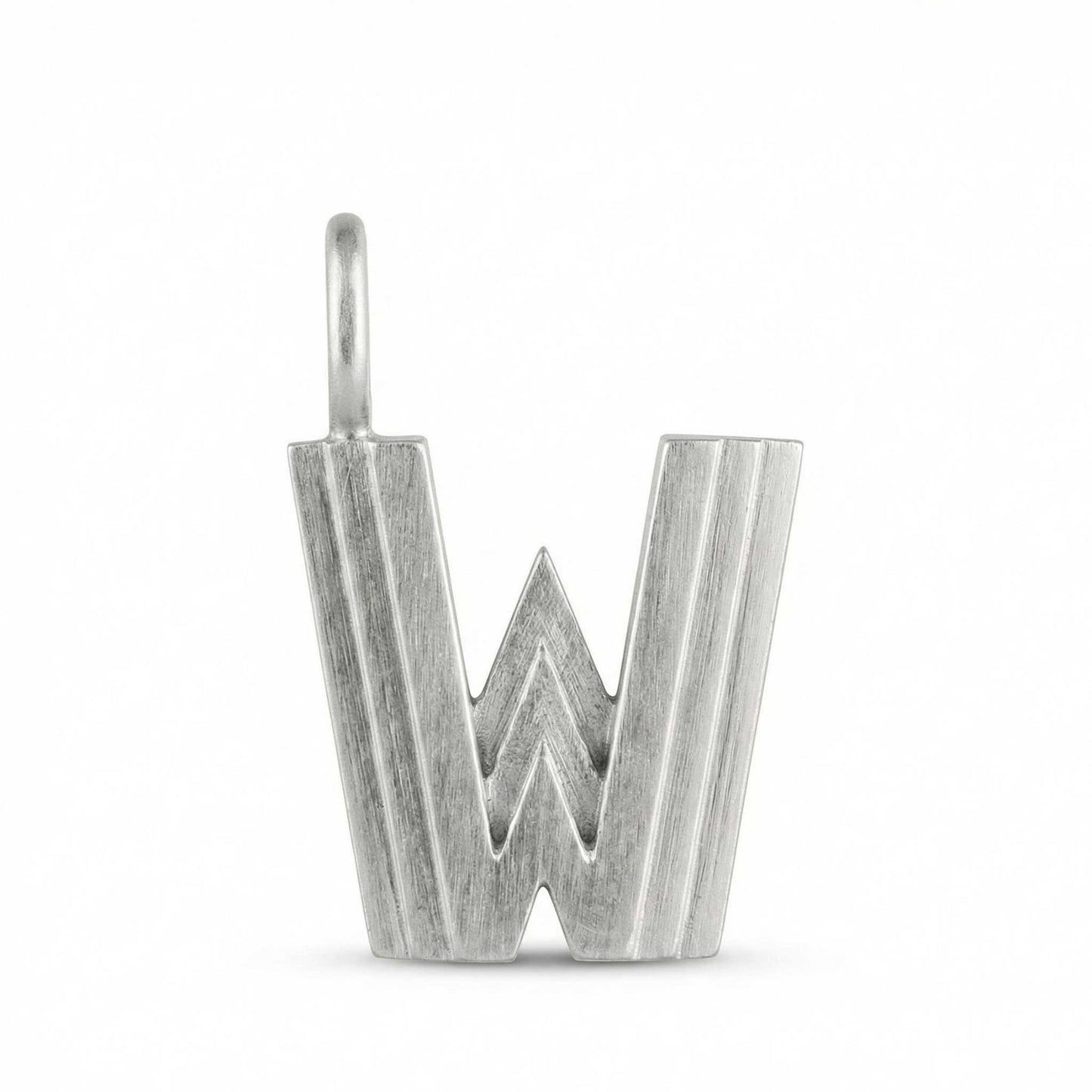 Silver letter 'W' pendant on a white background