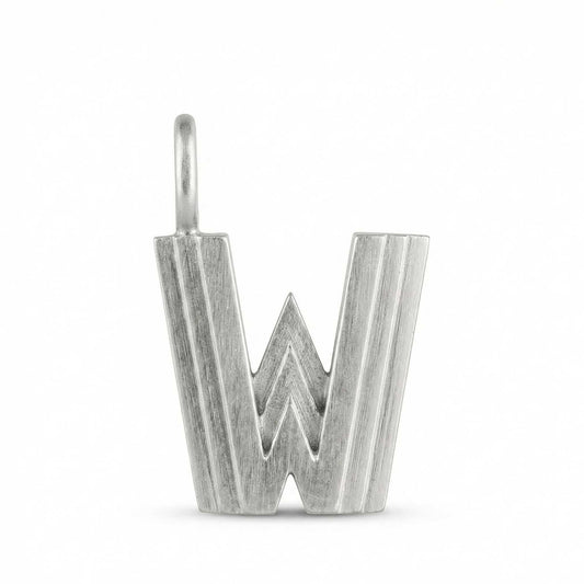 Silver letter 'W' pendant on a white background