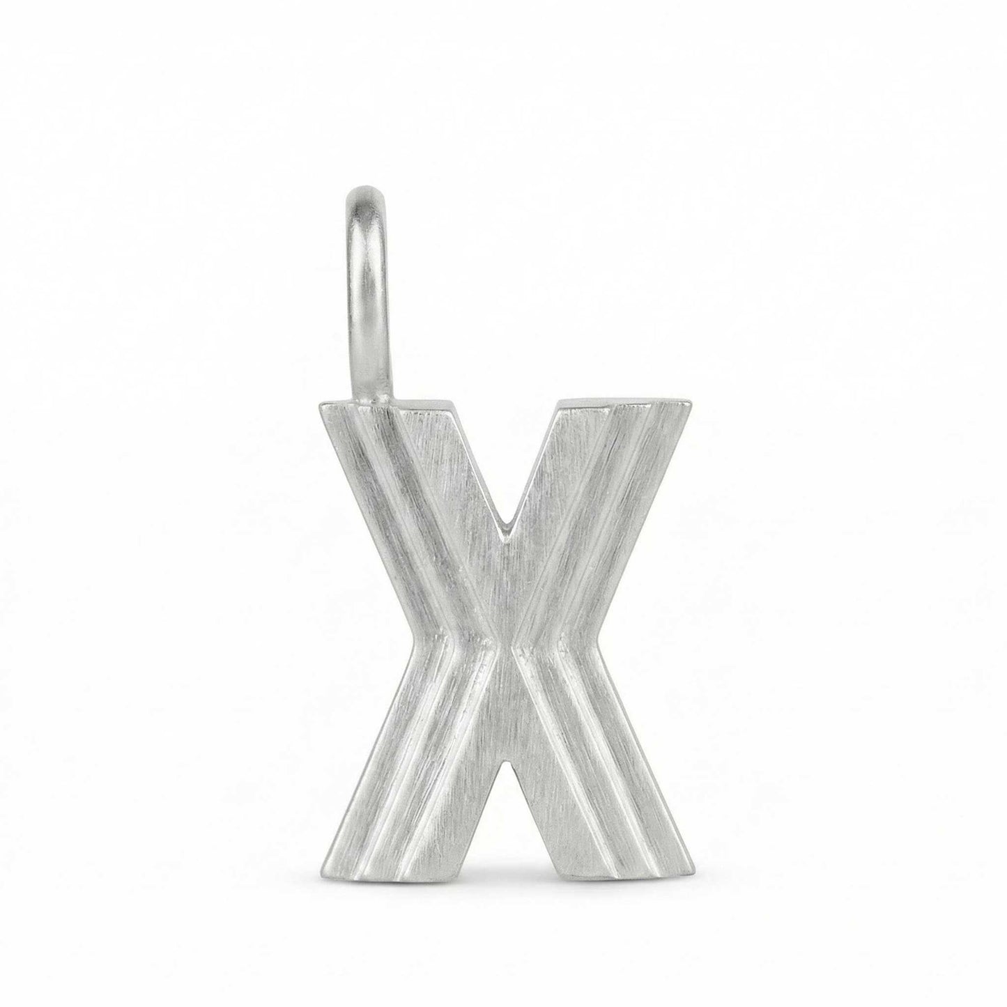 Silver letter 'X' pendant on a white background