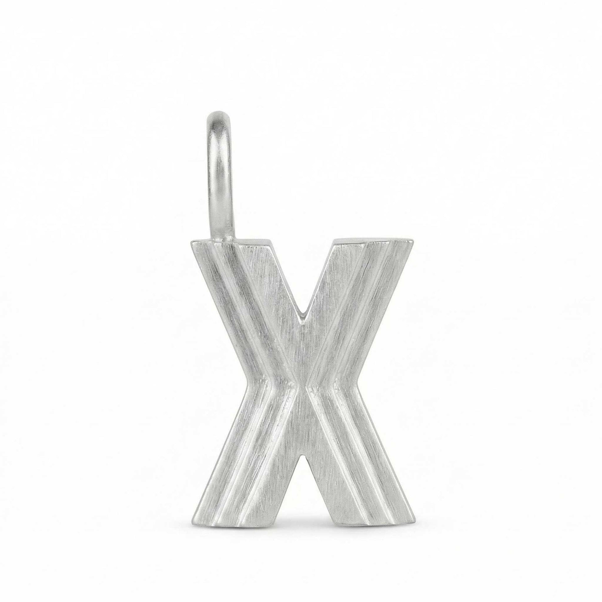 Silver letter 'X' pendant on a white background