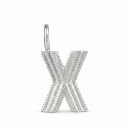 Silver letter 'X' pendant on a white background