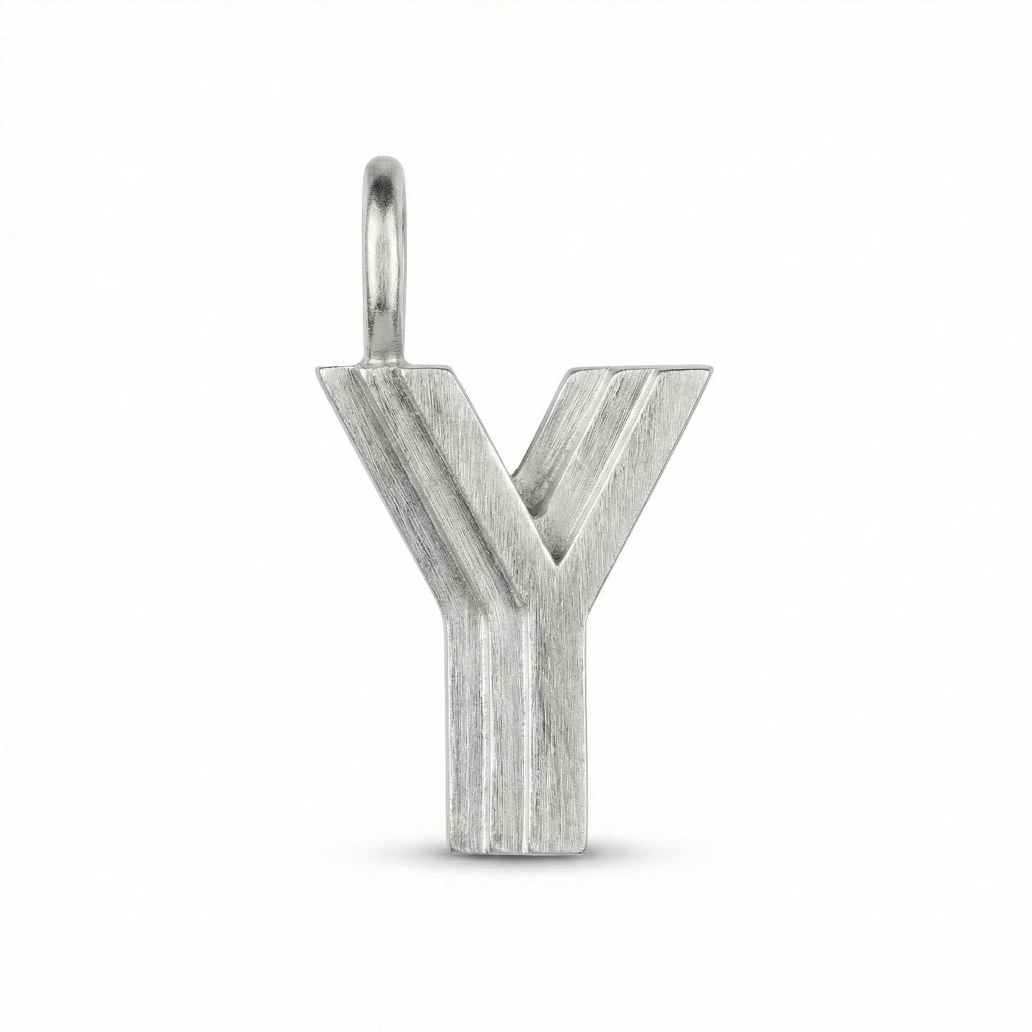 Silver letter 'Y' pendant on a white background