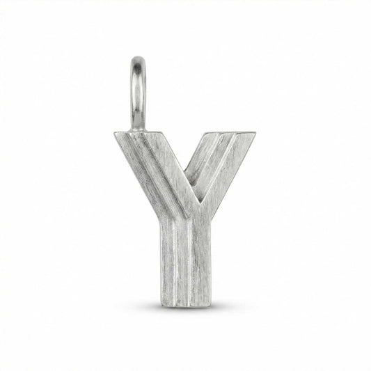 Silver letter 'Y' pendant on a white background